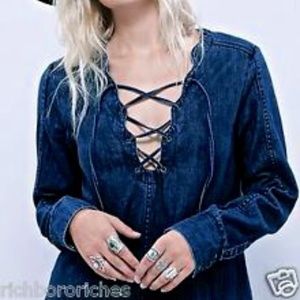 Free People Indigo Lace Up Tunic Dress Size S NWOT